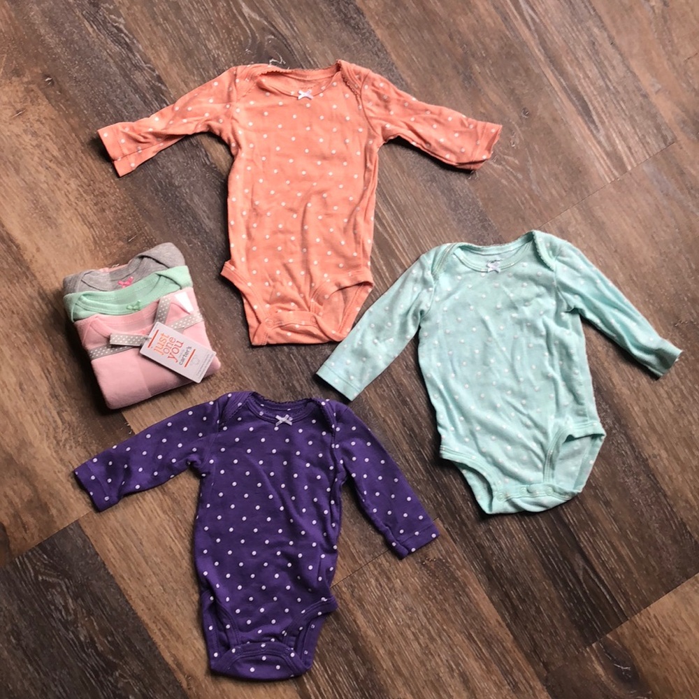 (6) 3 month long sleeve bodysuits